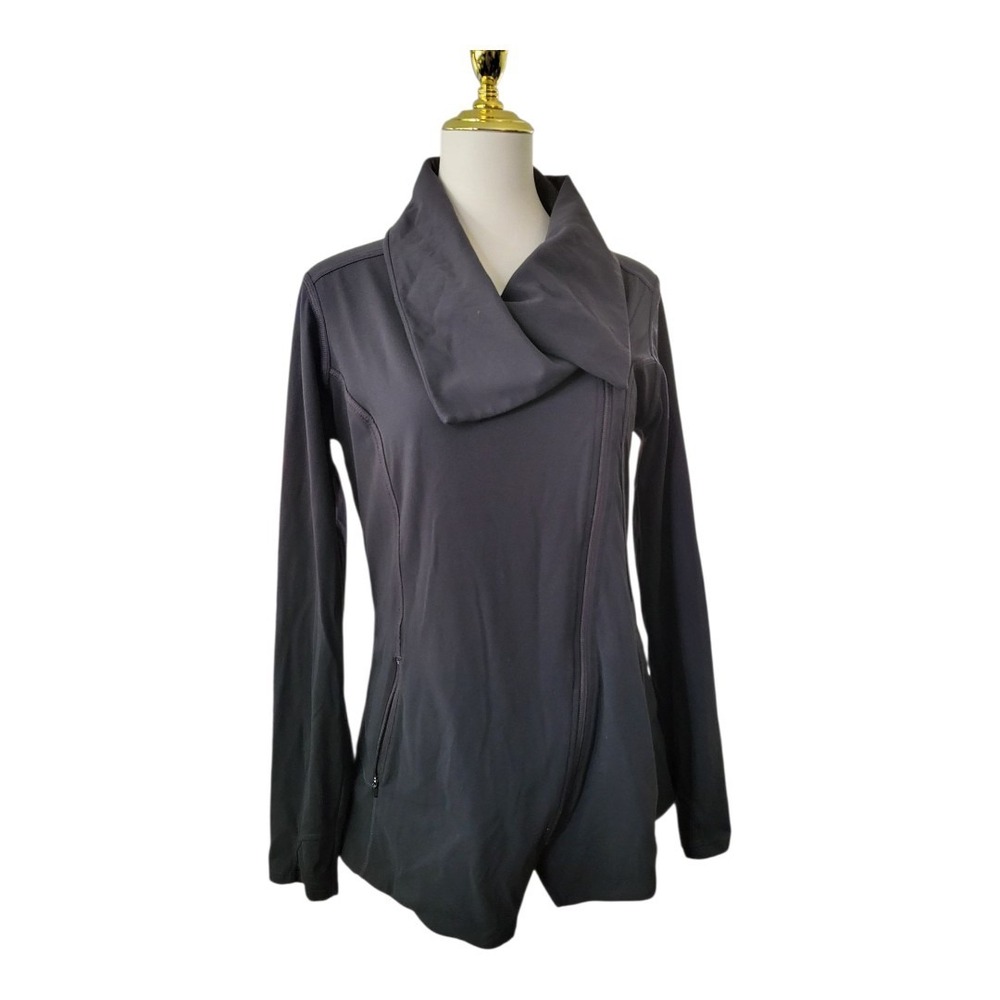 Athleta Blissout Jacket  Black Powervita Asymmetrical Full‎ zip Womens Size M